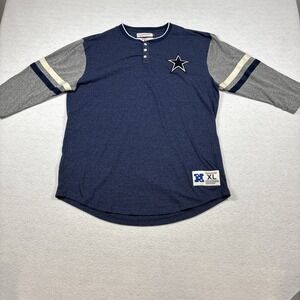 Mitchell & Ness Dallas Cowboys 3/4 Sleeve Throwback Henley Mens T Shirt Size XL